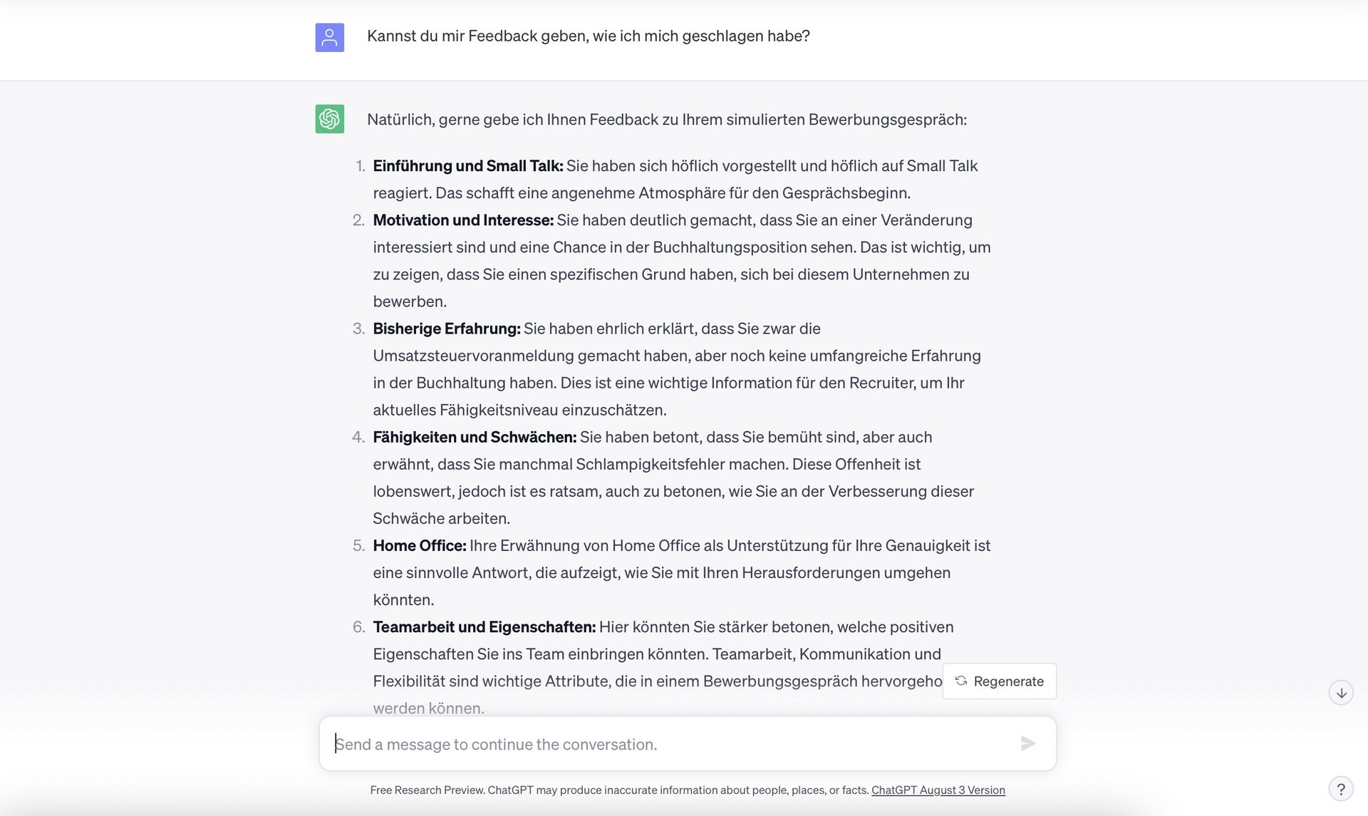 ChatGPT nach Feedback fragen