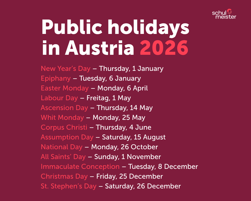graphic overview of public holidays in Austria for 2026